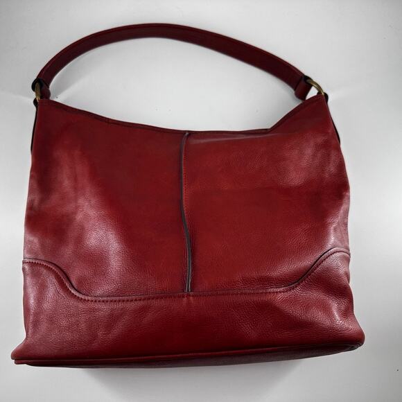 Frye Red Leather Hobo Bag – Slouchy Shoulder Purse with Brass Hardware - Picture 4 of 9